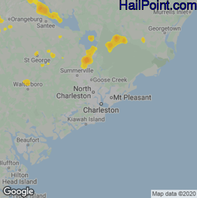 Hail Map for Charleston, SC Region on June 11, 2025