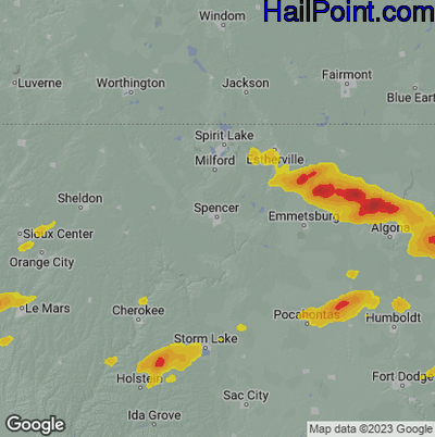 Hail Map for Spencer, IA Region on June 11, 2025