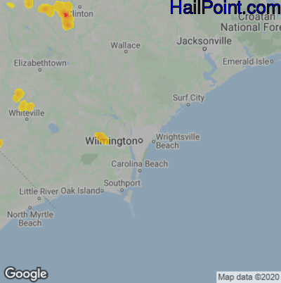 Hail Map for Wilmington, NC Region on June 11, 2025