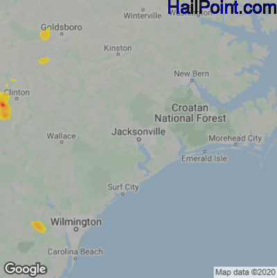Hail Map for Jacksonville, NC Region on June 11, 2025 