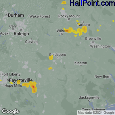 Hail Map for Goldsboro, NC Region on June 11, 2025