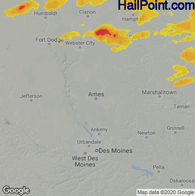 Hail Map for Ames, IA Region on June 11, 2025