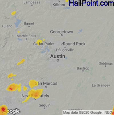 Hail Map for Austin, TX Region on June 12, 2025