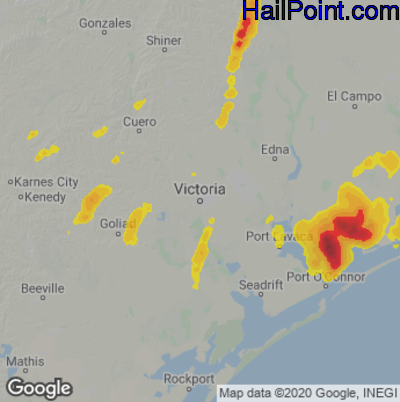 Hail Map for Victoria, TX Region on June 12, 2025