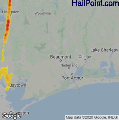 Hail Map for Beaumont, TX Region on June 12, 2025