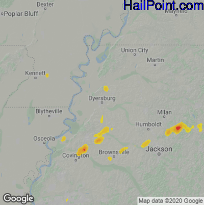 Hail Map Dyersburg, TN June 12, 2025 