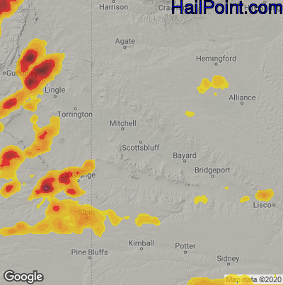 Hail Map for Scottsbluff, NE Region on June 12, 2025