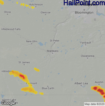 Hail Map for Mankato, MN Region on June 12, 2025 