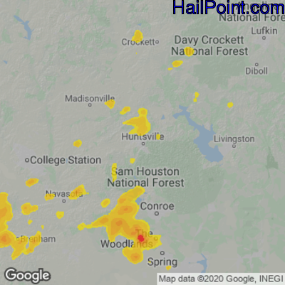 Hail Map for Huntsville, TX Region on June 13, 2025