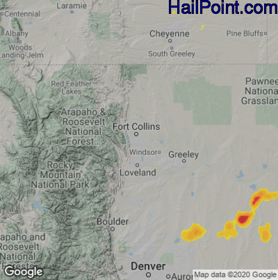 Hail Map for Fort Collins, CO Region on June 13, 2025