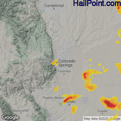 Hail Map for Colorado Springs, CO Region on June 13, 2025