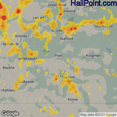 Hail Map for Pratt, KS Region on June 13, 2025