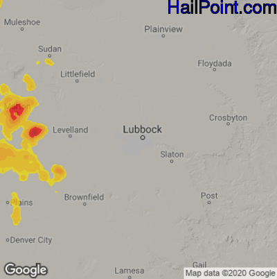 Hail Map for Lubbock, TX Region on June 13, 2025