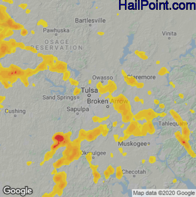 Hail Map for Tulsa, OK Region on June 13, 2025 