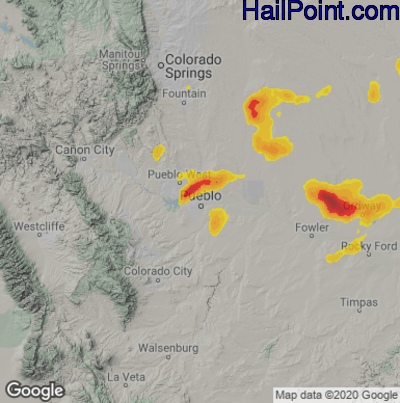 Hail Map for Pueblo, CO Region on June 14, 2025