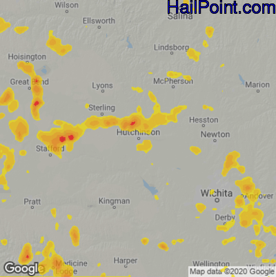 Hail Map Hutchinson, KS June 14, 2025 