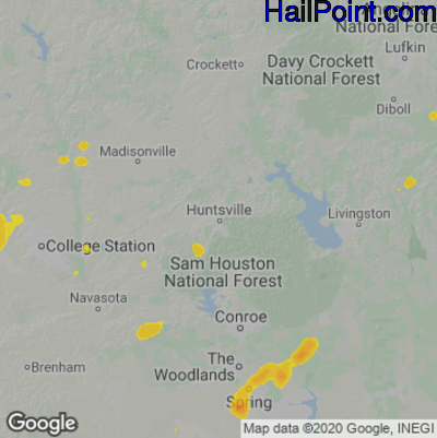 Hail Map for Huntsville, TX Region on June 15, 2025
