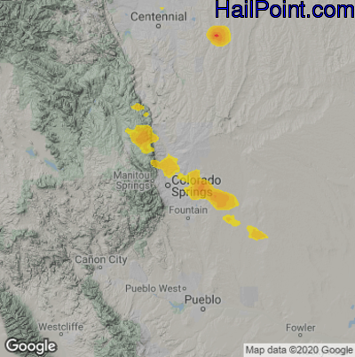Hail Map for Colorado Springs, CO Region on June 15, 2025 