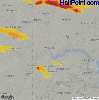 Hail Map for Williston, ND Region on June 16, 2025