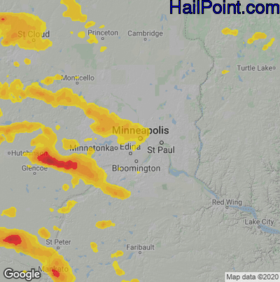 Hail Map for Minneapolis, MN Region on June 16, 2025