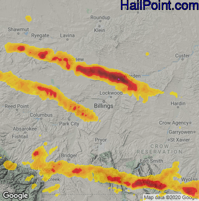 Hail Map for Billings, MT Region on June 16, 2025