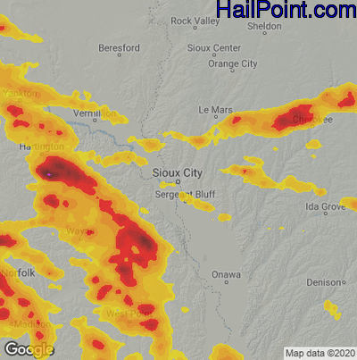 Hail Map for Sioux City, IA Region on June 16, 2025