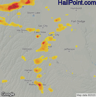 Hail Map for Carroll, IA Region on June 16, 2025