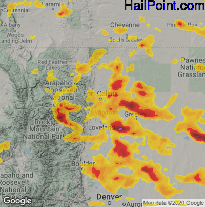 Hail Map for Fort Collins, CO Region on June 16, 2025
