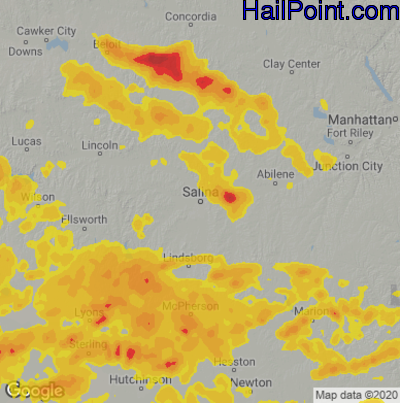 Hail Map for Salina, KS Region on June 17, 2025