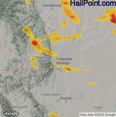 Hail Map for Colorado Springs, CO Region on June 17, 2025