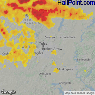 Hail Map for Tulsa, OK Region on June 17, 2025