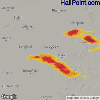 Hail Map for Lubbock, TX Region on June 17, 2025 
