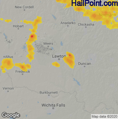 Hail Map for Lawton, OK Region on June 18, 2025