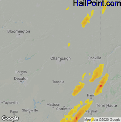 Hail Map Champaign, IL June 18, 2025 