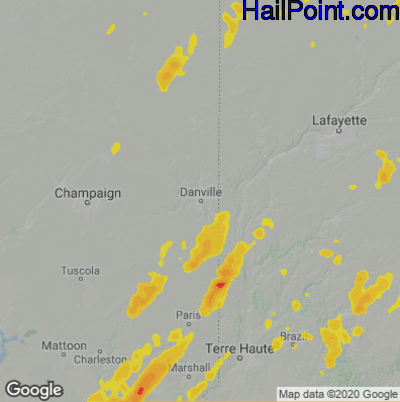 Hail Map for Danville, IL Region on June 18, 2025