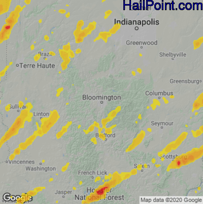 Hail Map for Bloomington, IN Region on June 18, 2025