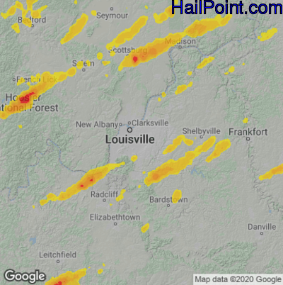 Hail Map for Louisville, KY Region on June 18, 2025