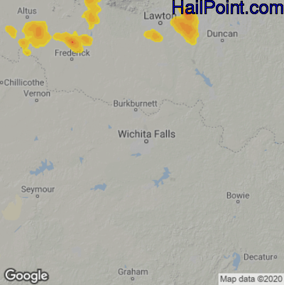 Hail Map for Wichita Falls, TX Region on June 18, 2025