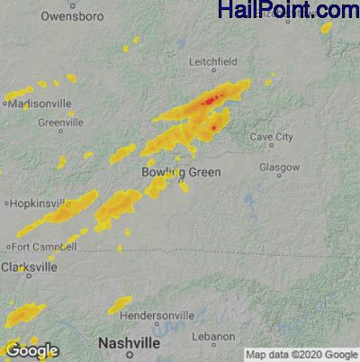 Hail Map for Bowling Green, KY Region on June 18, 2025 