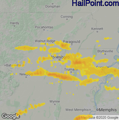 Hail Map for Jonesboro, AR Region on June 19, 2025