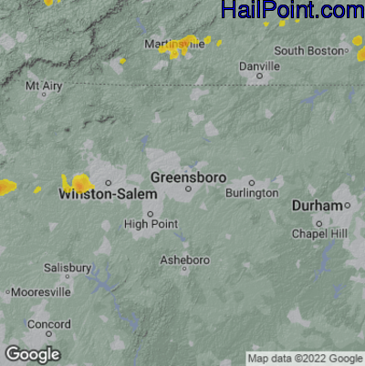 Hail Map for Greensboro, NC Region on June 19, 2025 