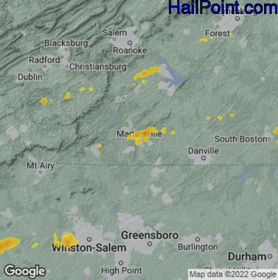 Hail Map for Martinsville, VA Region on June 19, 2025