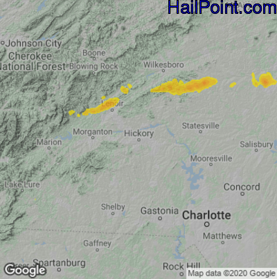 Hail Map for Hickory, NC Region on June 19, 2025