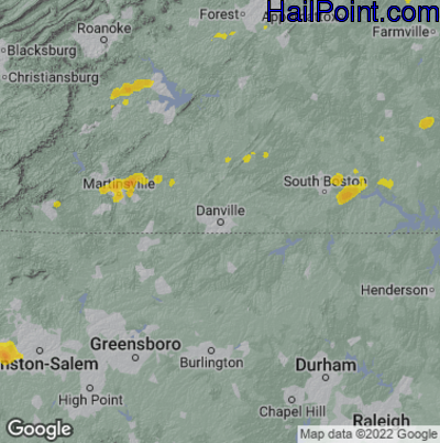 Hail Map for Danville, VA Region on June 19, 2025