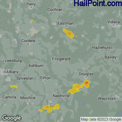Hail Map for Fitzgerald, GA Region on June 19, 2025