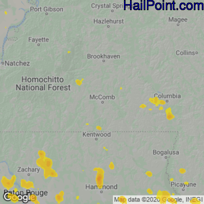 Hail Map for McComb, MS Region on June 19, 2025