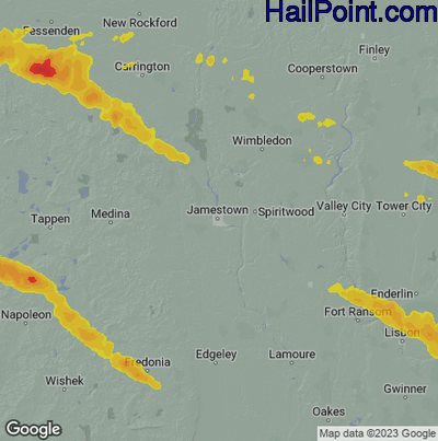 Hail Map for Jamestown, ND Region on June 20, 2025