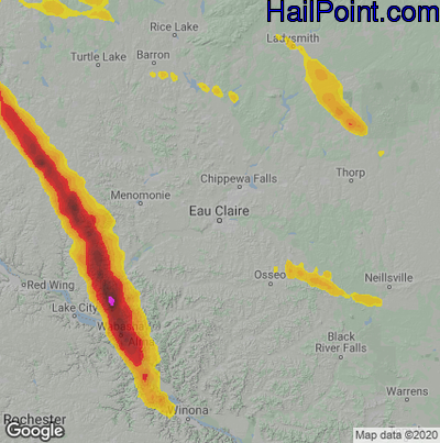 Hail Map for Eau Claire, WI Region on June 20, 2025 