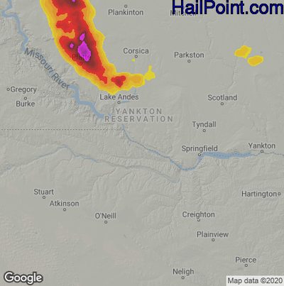 Hail Map for Grand Island, NE Region on June 20, 2025