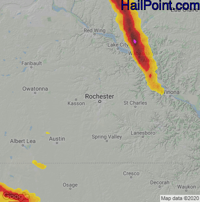 Hail Map Rochester, MN June 20, 2025 